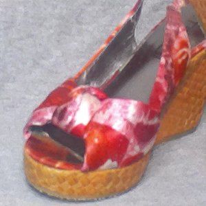 MODA Satin Floral Sling Back Wedges